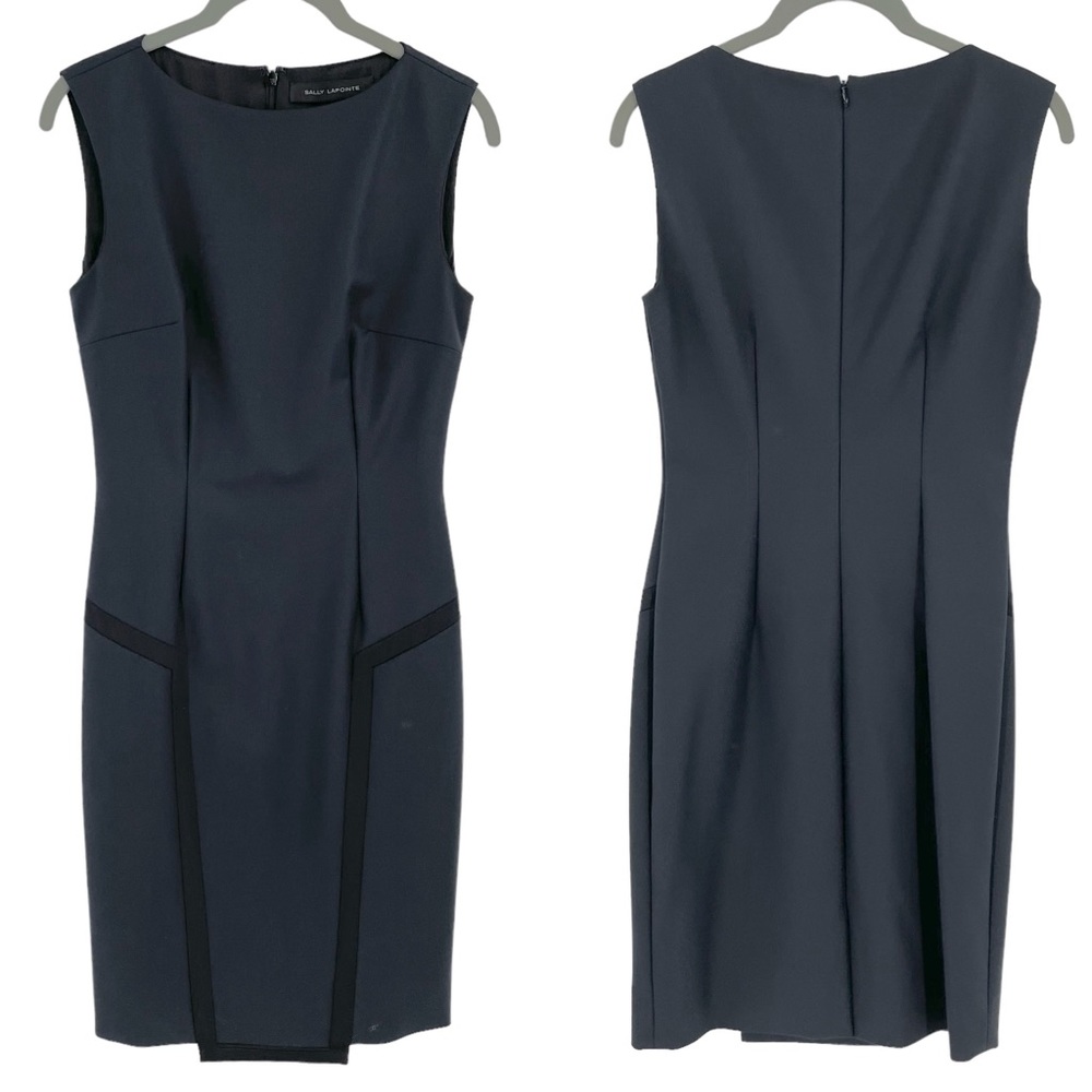 SALLY LAPOINTE Black A Line Structured Mini Dress Sleeveless Round Neck Size 6